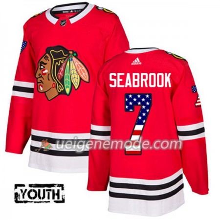 Kinder Eishockey Chicago Blackhawks Trikot Brent Seabrook 7 Adidas 2017-2018 Rot USA Flag Fashion Authentic